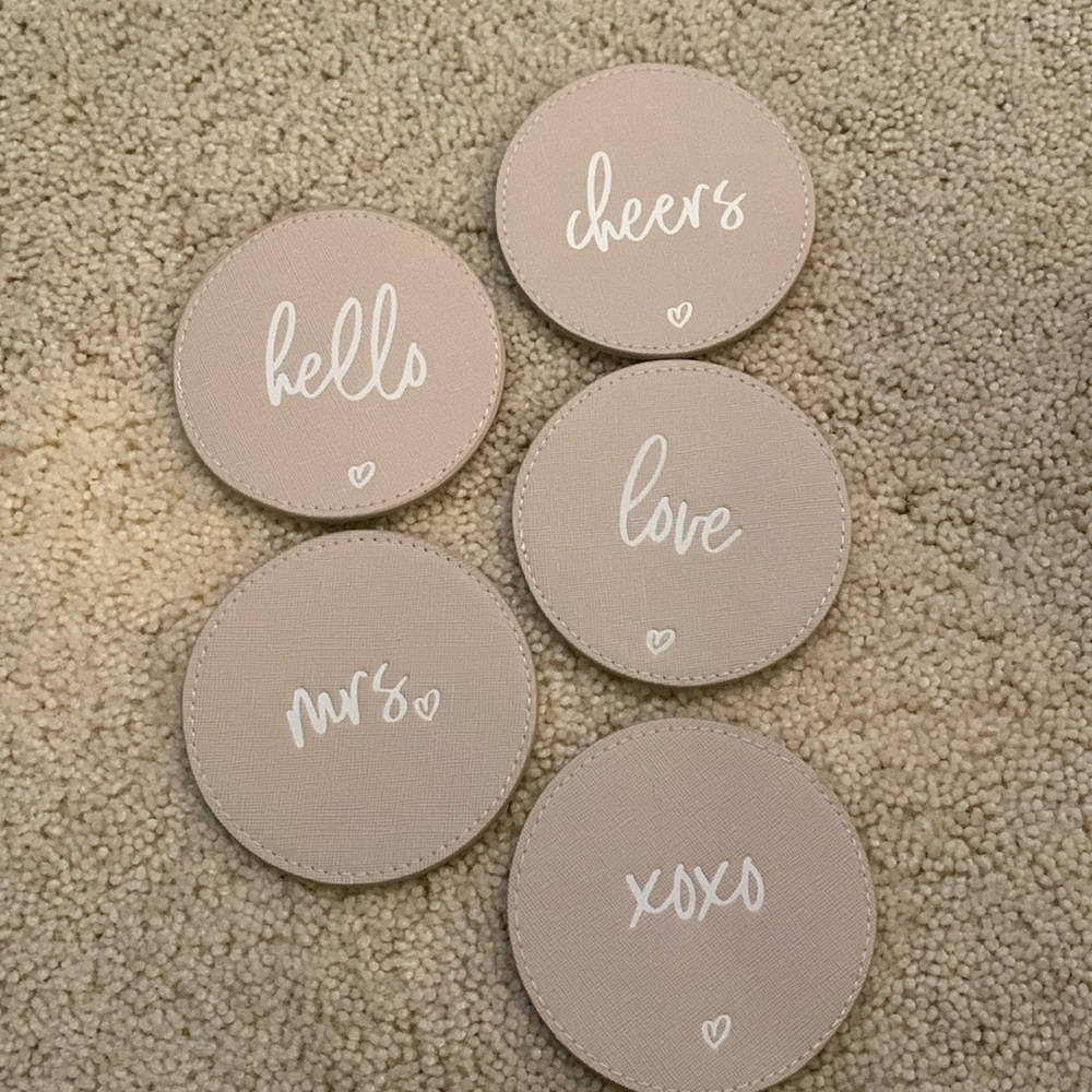 Set of 5 champagne bridal wedding coasters - vinyl/fake leather